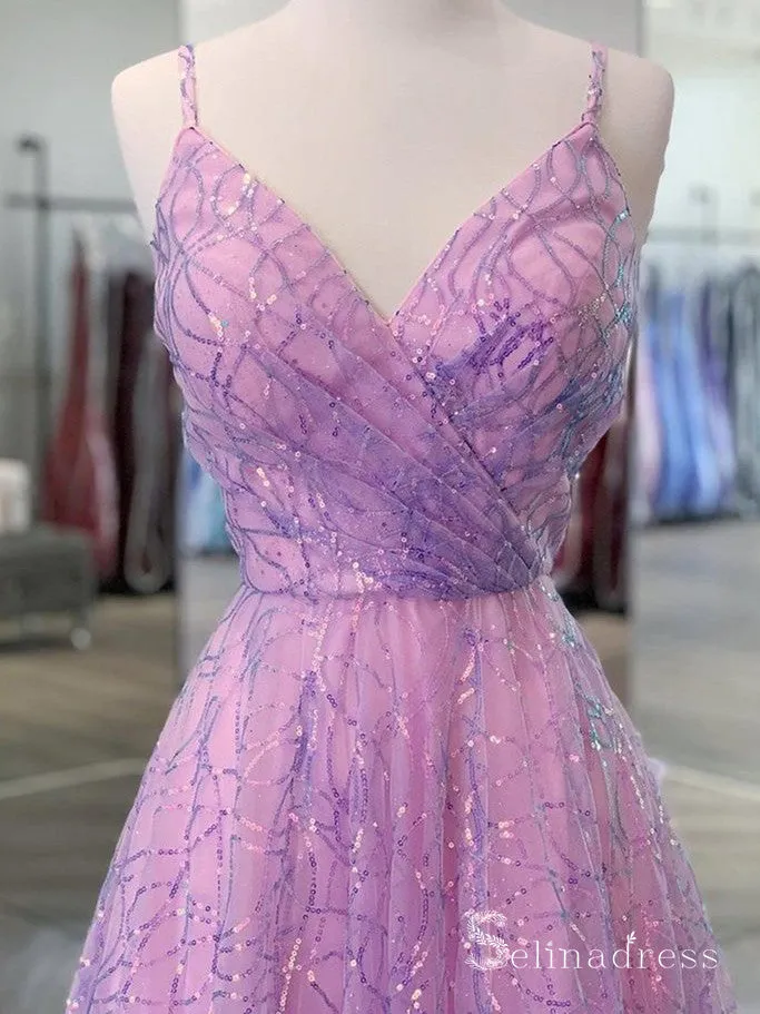 A-line Spaghetti Straps Lilac Prom Dresses Long Evening Gowns CBD545