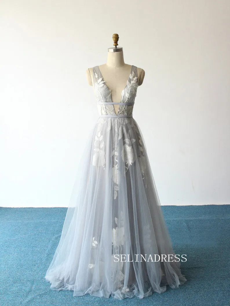 A Line V neck Vintage Wedding Dresses See Through Wedding Gowns SED353