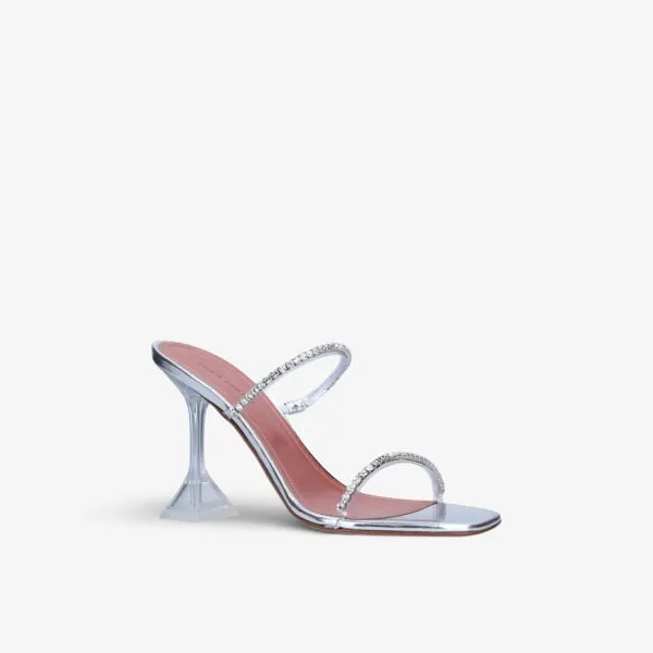 Amina Muaddi leather heeled Gilda mules with crystals, color other
