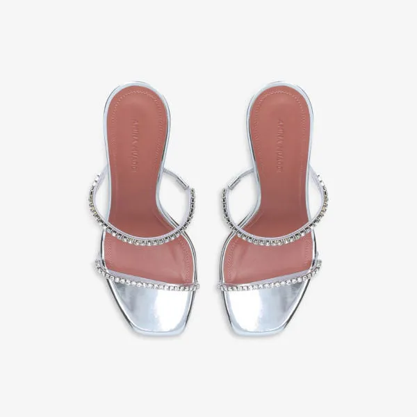 Amina Muaddi leather heeled Gilda mules with crystals, color other