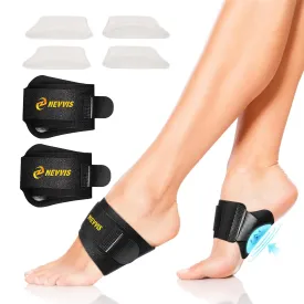 Arch Support Braces with Replaceable Gel Pads, Adjustable Orthotic Arch Support for Women Men, Relief for Plantar Fasciitis, High Arch, Flat Feet, Foot Fatigue, Arch Pain, 4 Pads with 2 Heights