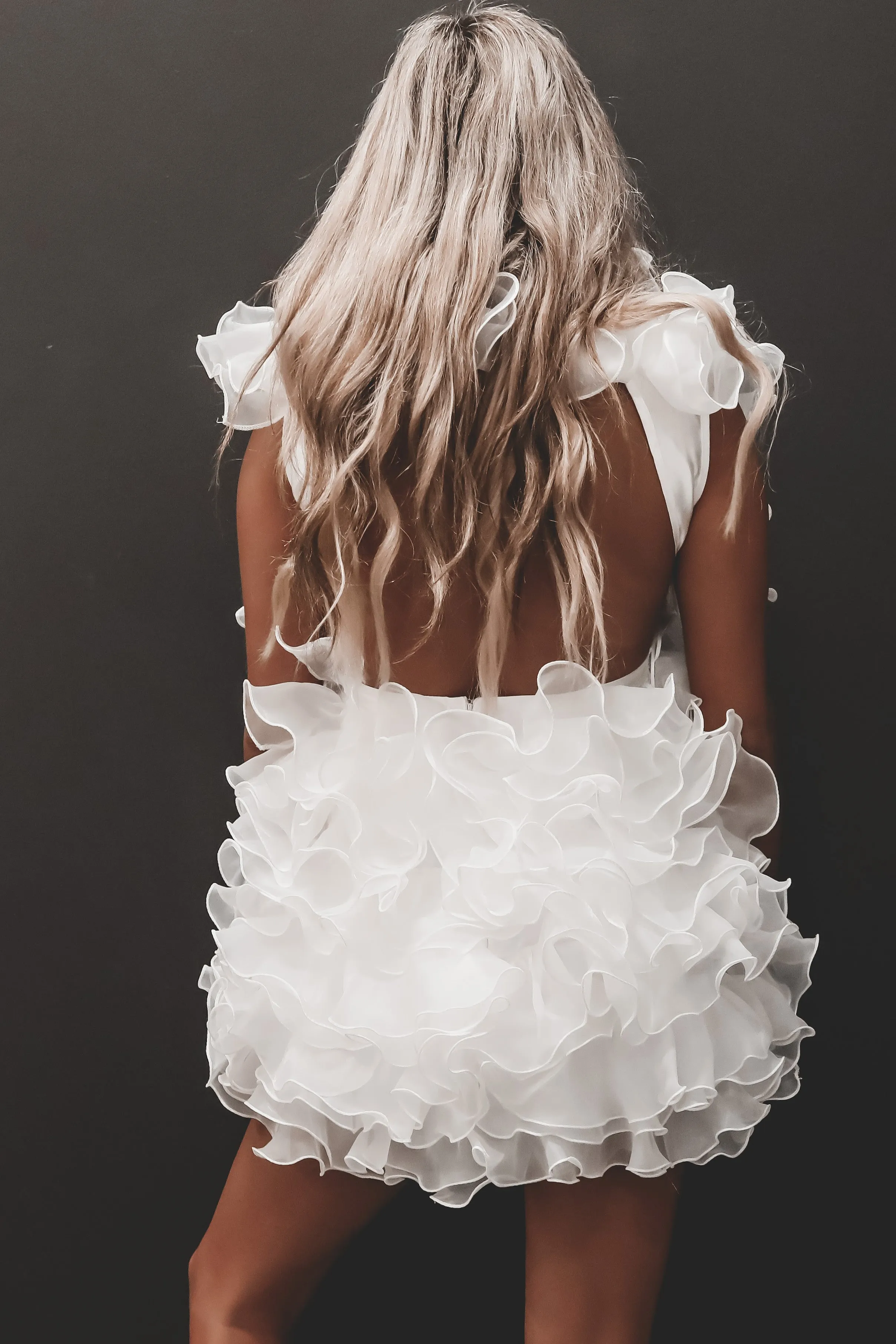 DEAL Main Character Energy White Ruffle Mini Dress