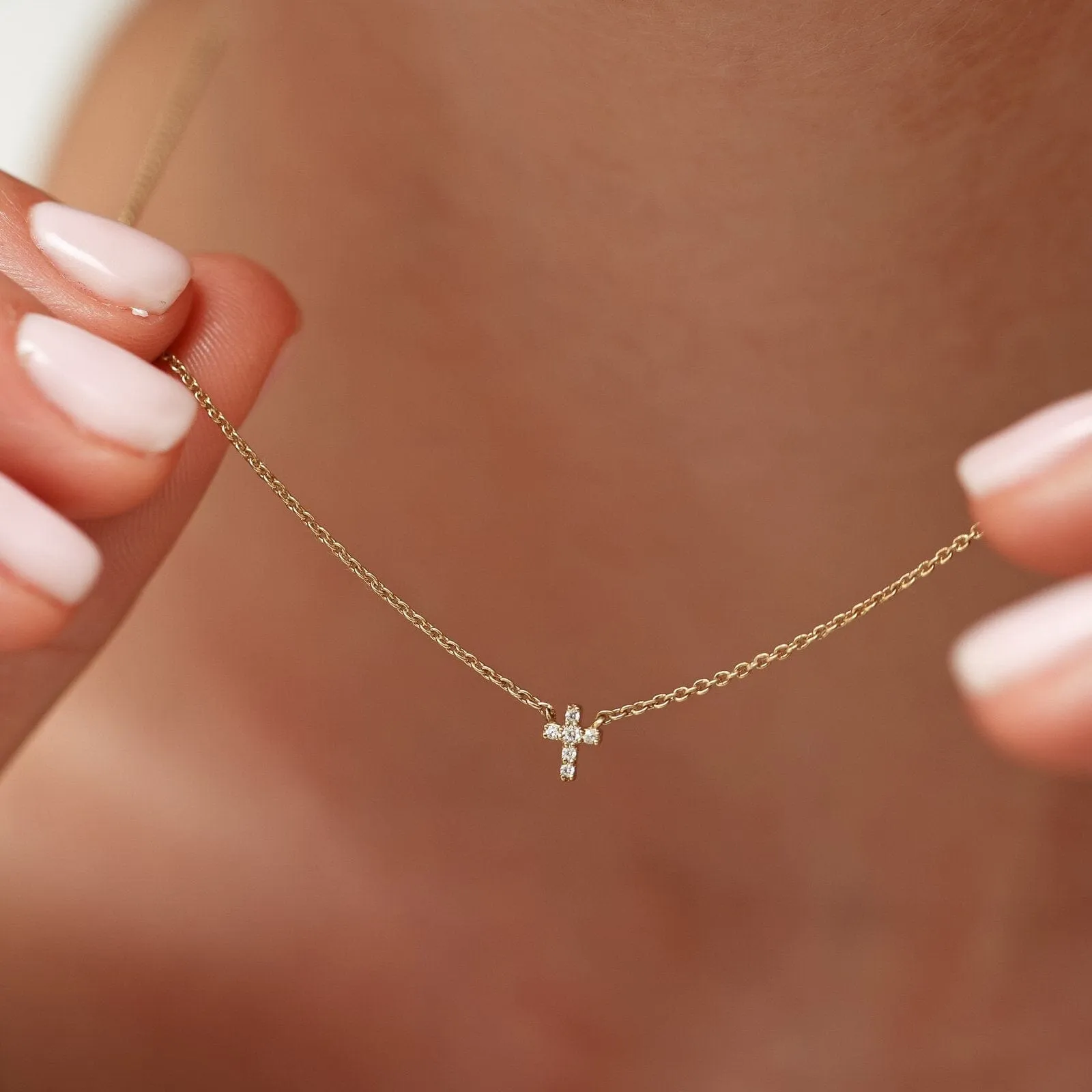 Diamond Cross Necklace - 14K White Gold