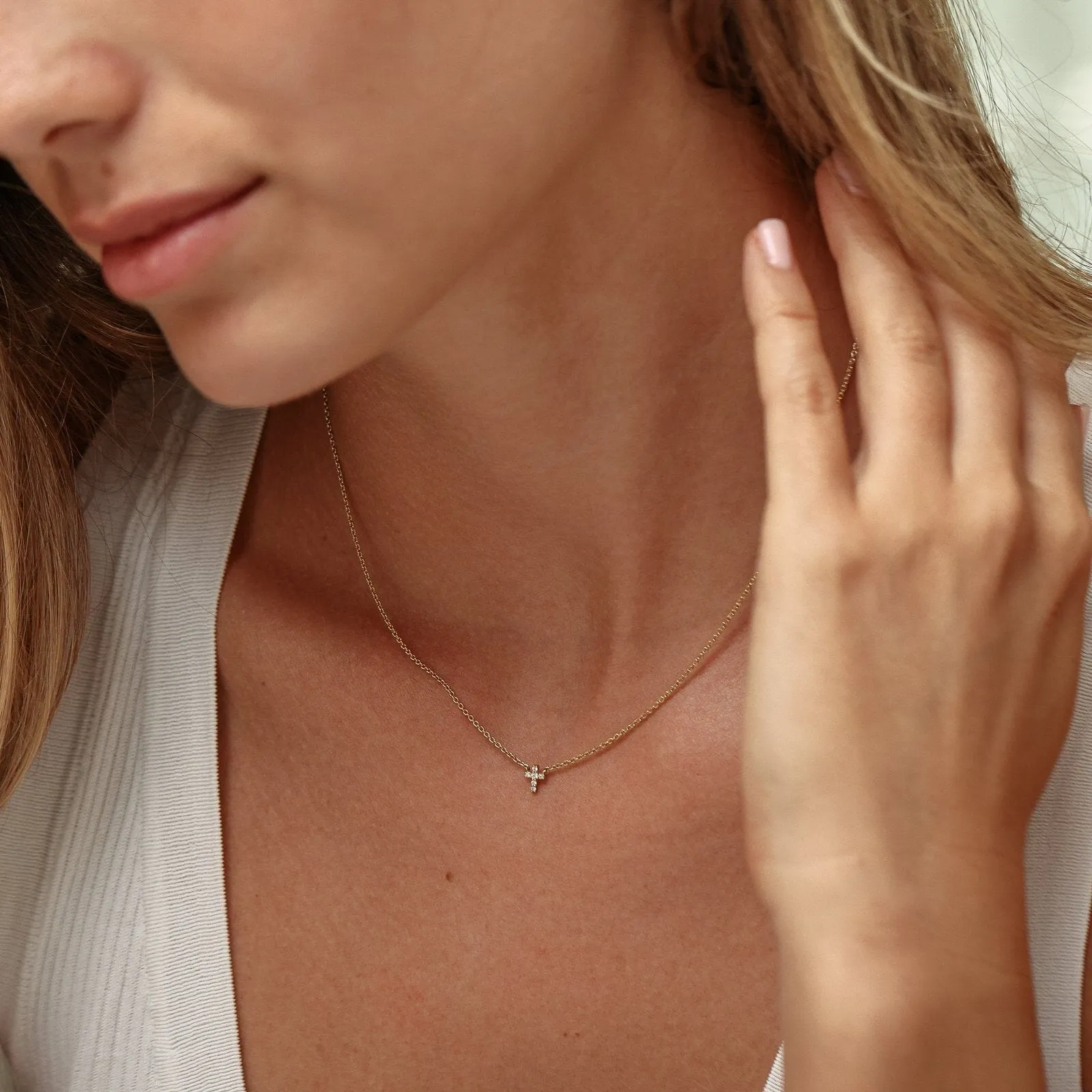 Diamond Cross Necklace - 14K Yellow Gold