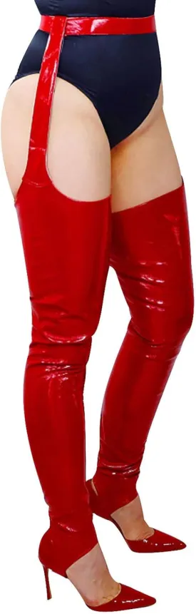 DooWay Women's Sexy Stirrup Leg Warmers Faux Leather high Boot Socks with Garter Belts