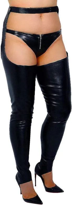 DooWay Women's Sexy Stirrup Leg Warmers Faux Leather high Boot Socks with Garter Belts
