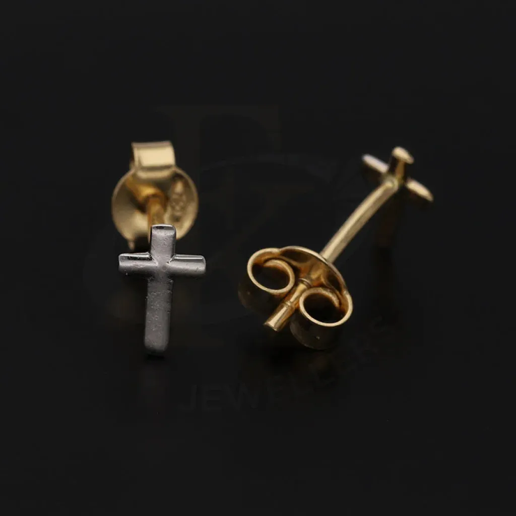 Dual Tone Gold Cross Stud Earrings 18KT - FKJERN18K5547