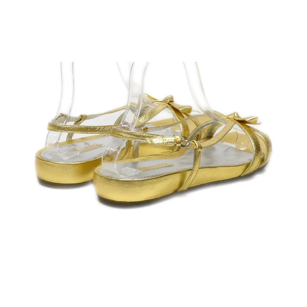 Ecco Flat Sandals Leather Gold Colour For Women