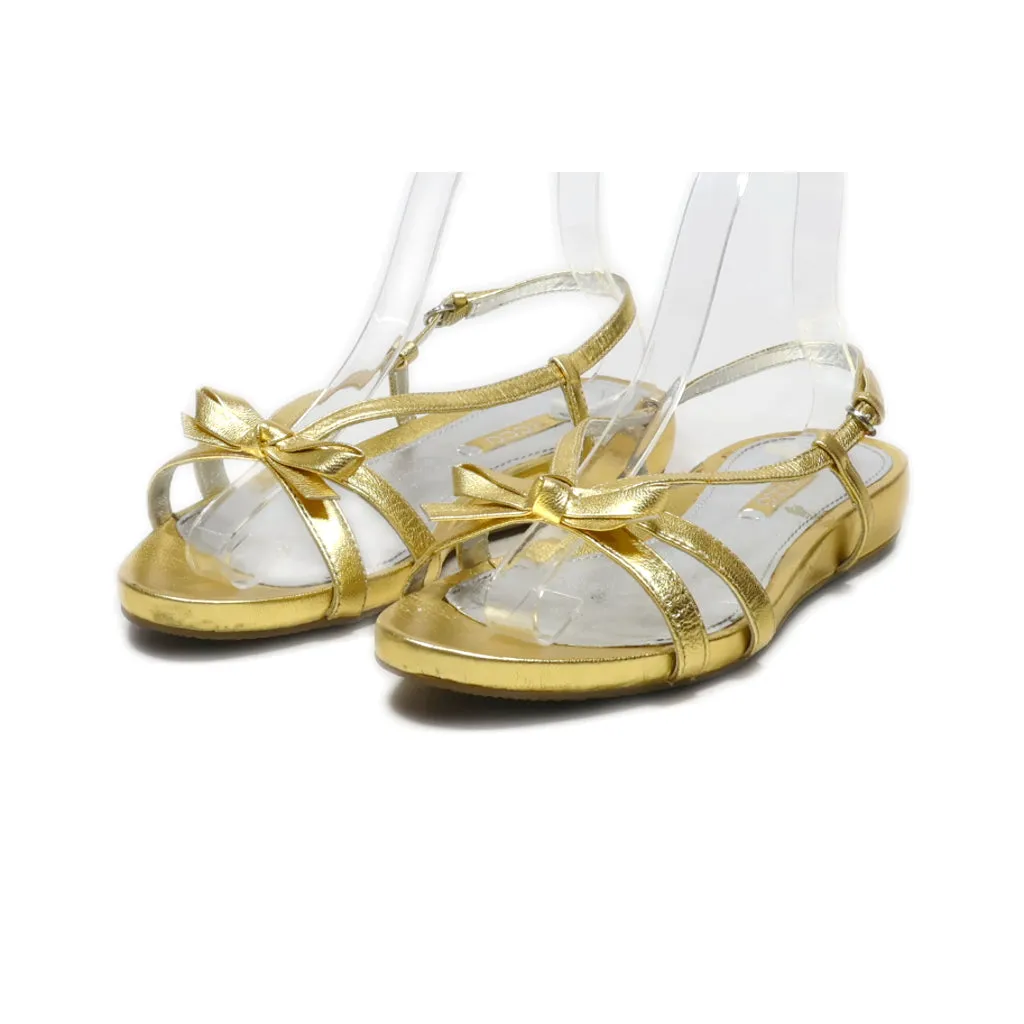 Ecco Flat Sandals Leather Gold Colour For Women