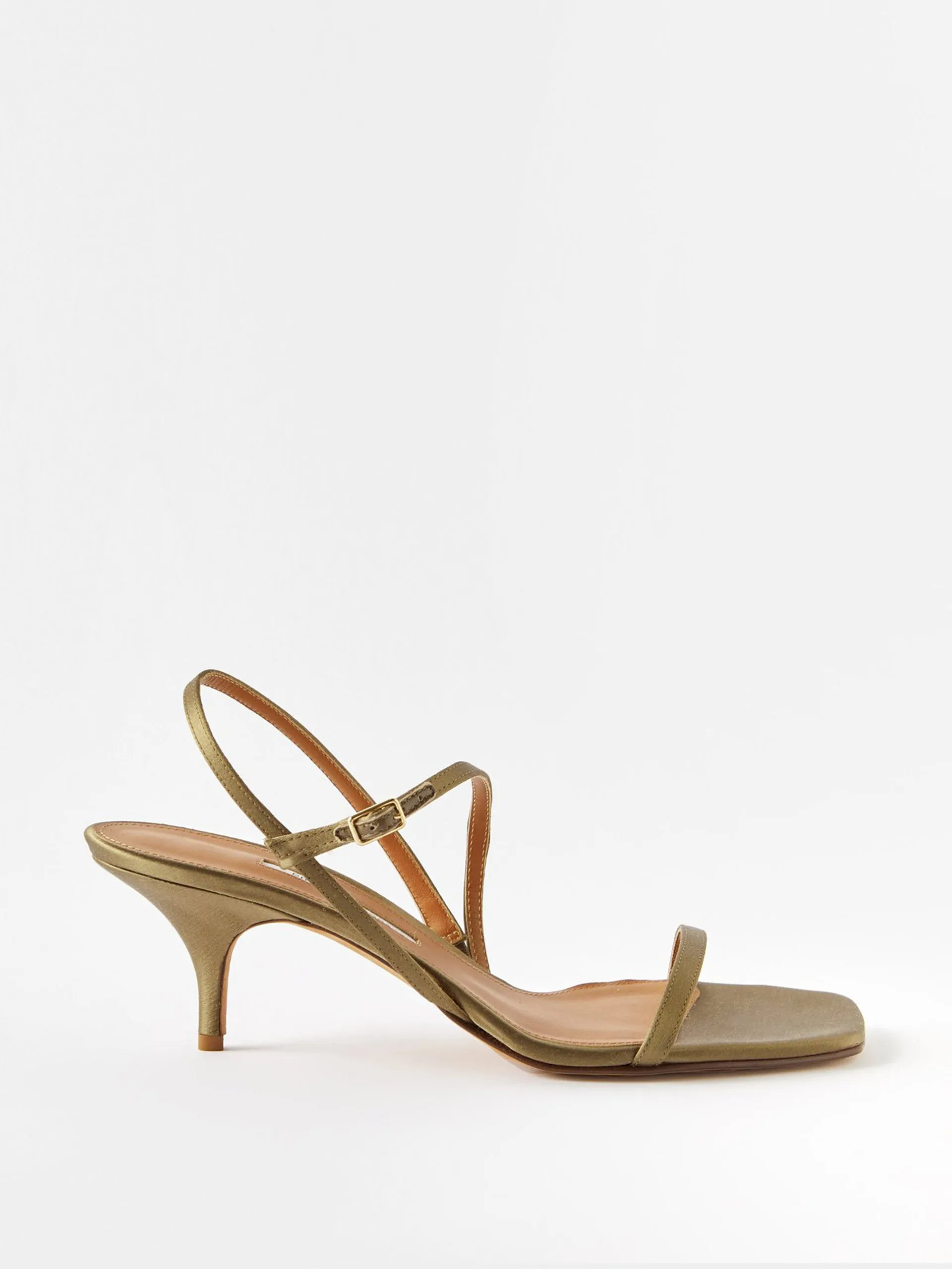 Green satin heeled sandals
