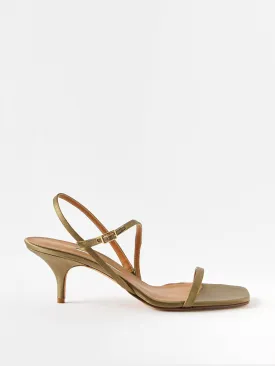 Green satin heeled sandals
