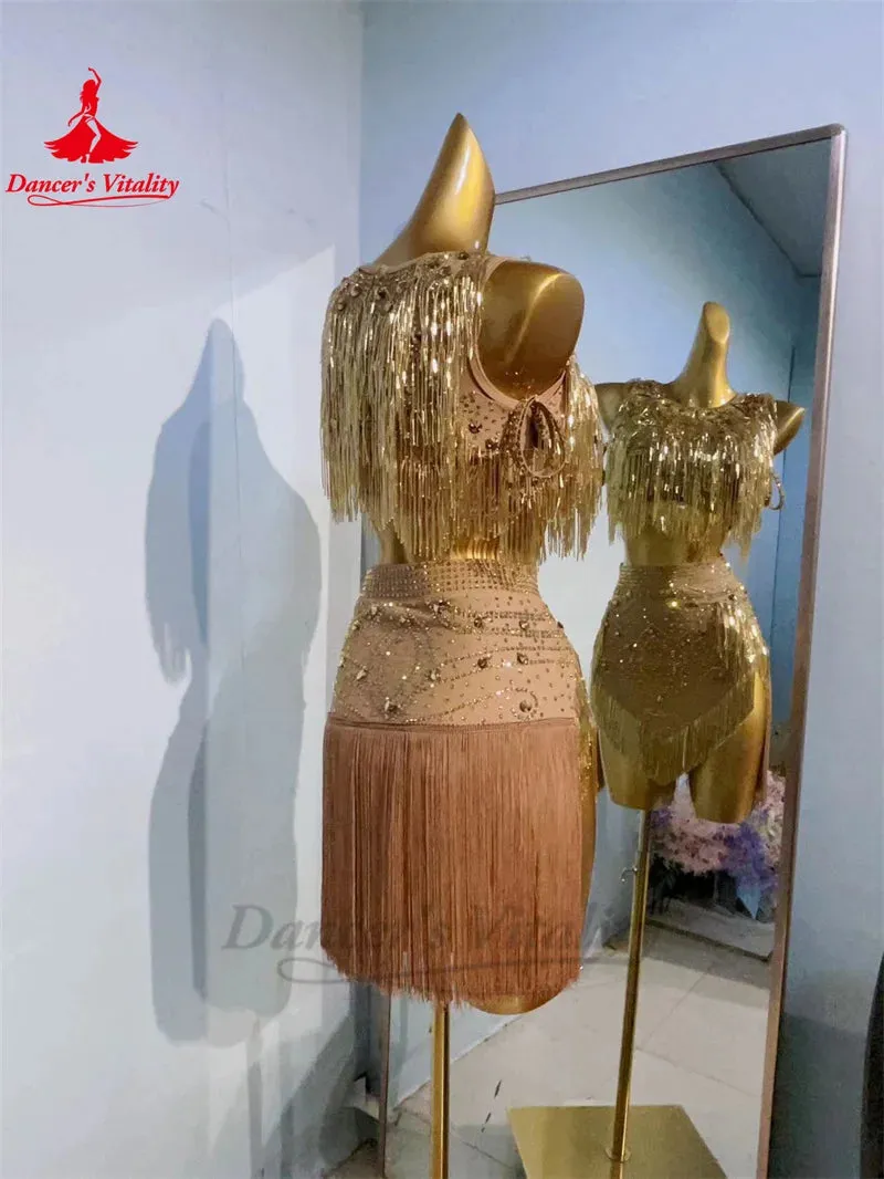 Latin Dance Dress for Women Sleeveless Top short Skirt 2pcs Rumba Chacha Tango Performance Competition Suit Latin Dancing Set