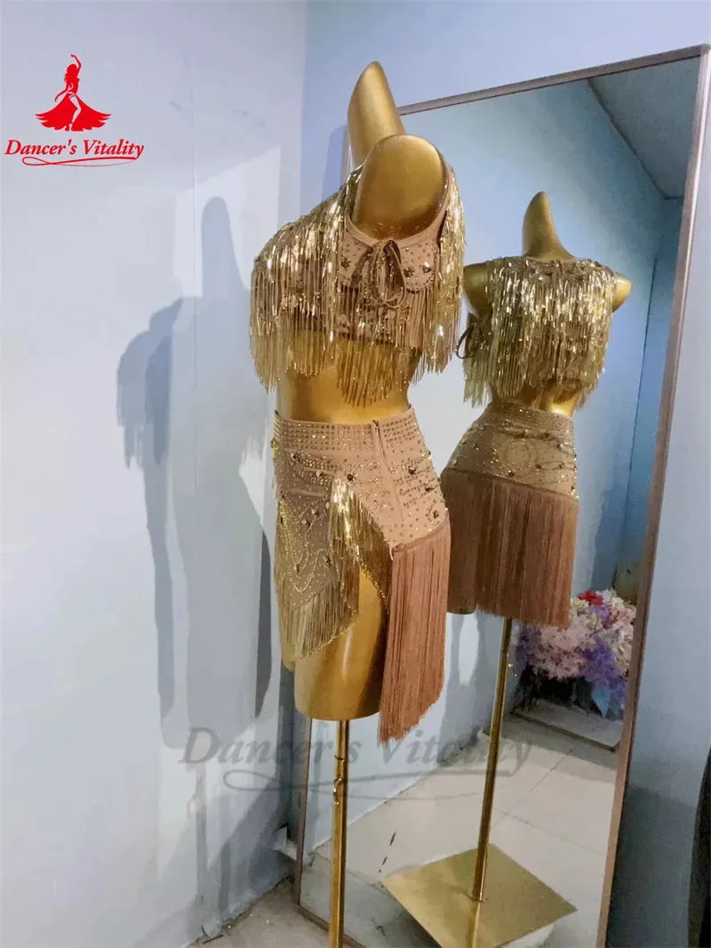 Latin Dance Dress for Women Sleeveless Top short Skirt 2pcs Rumba Chacha Tango Performance Competition Suit Latin Dancing Set