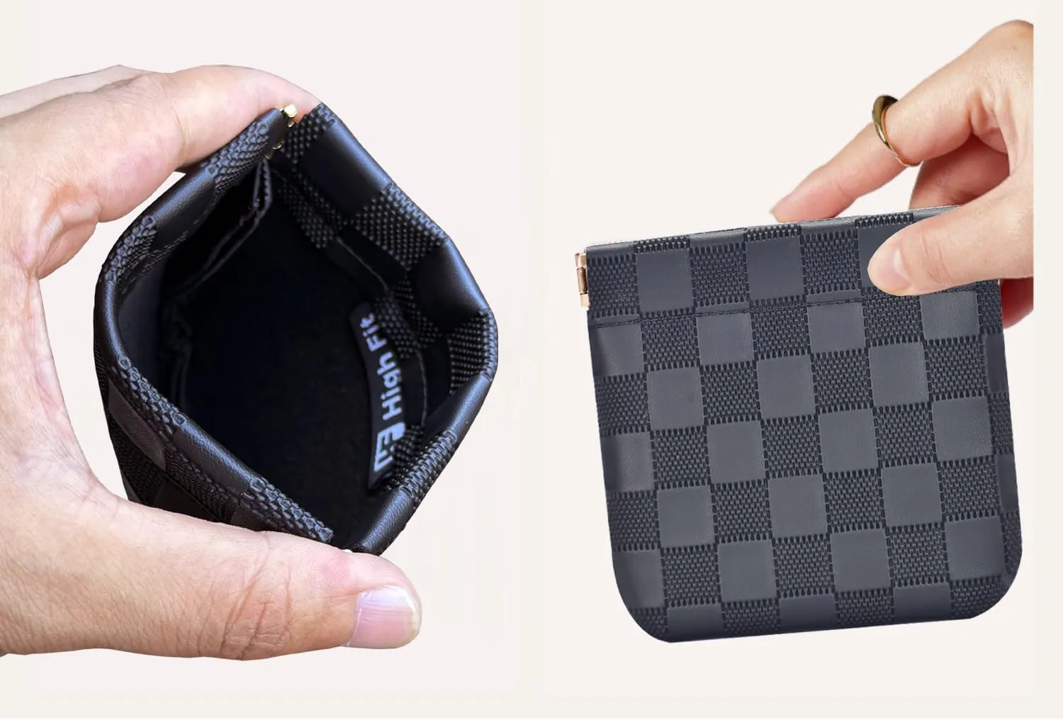 Leather Pocket Cosmetic Bag for Purse,Coin Purse Lipstick Cosmetic Accessories Organizer, Travel Kit Storage Pouch,Waterproof Portable No Zipper Self-closing (Black/Small)
