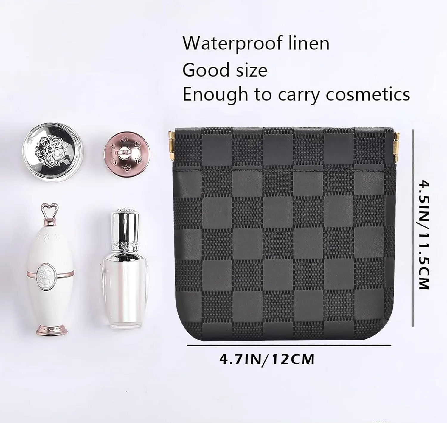 Leather Pocket Cosmetic Bag for Purse,Coin Purse Lipstick Cosmetic Accessories Organizer, Travel Kit Storage Pouch,Waterproof Portable No Zipper Self-closing (Black/Small)