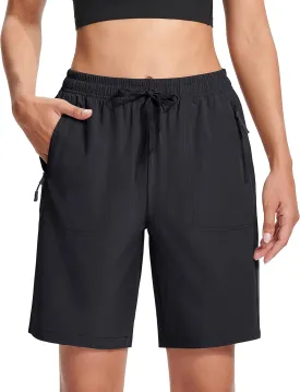 MAGCOMSEN Women's Hiking Shorts Lightweight Quick Dry 8" Golf Shorts Water Resistant with 3 Zipper Pockets