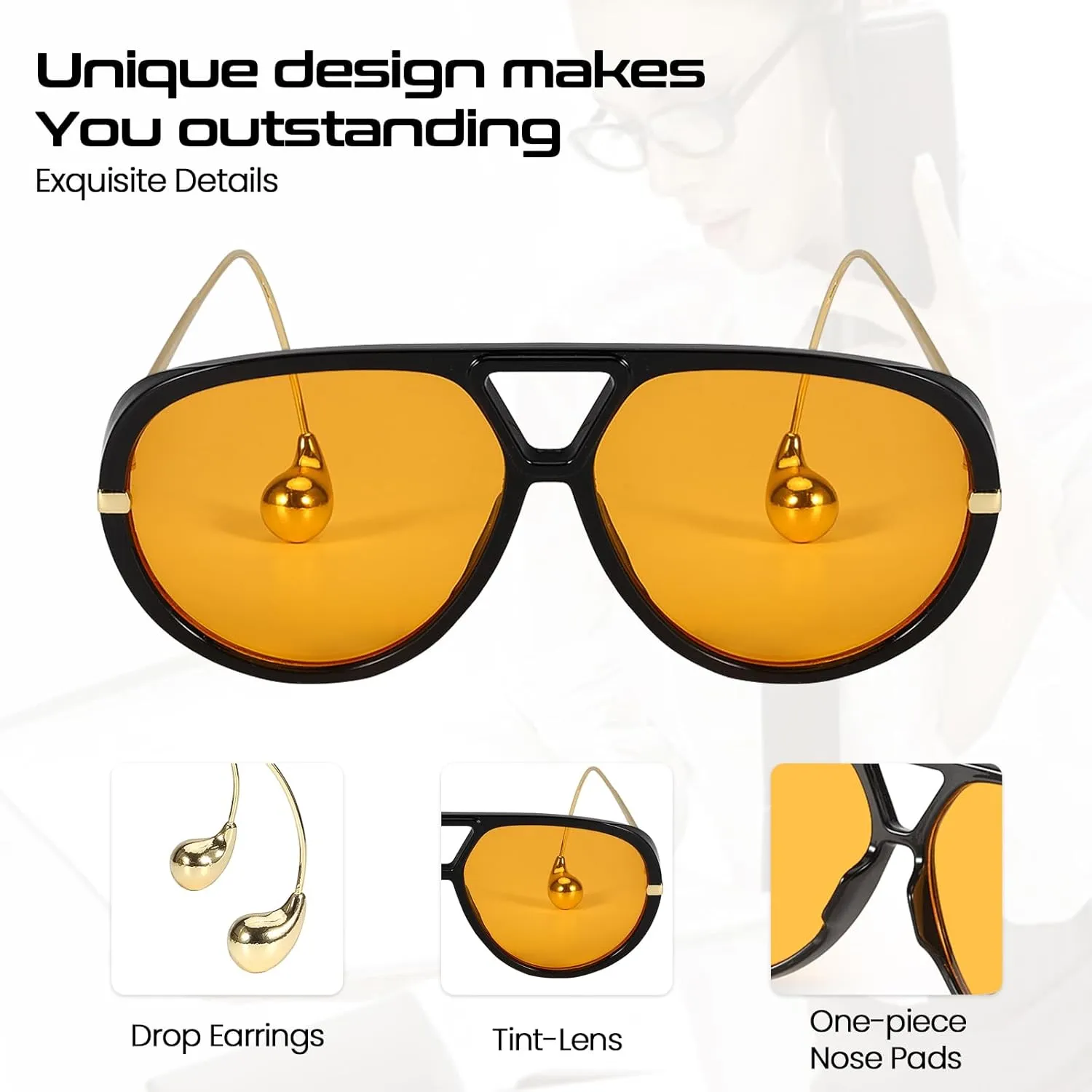 Oversized Aviator Sunglasses with Earring for Women Large Big UV400 Protection Designer 2025 Ladies Shades