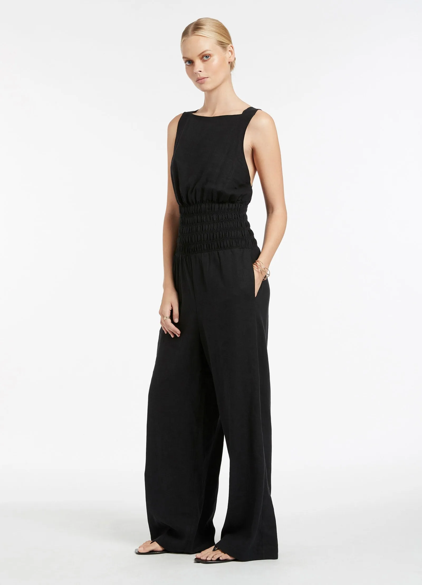 Palmas Shirred Jumpsuit - Black