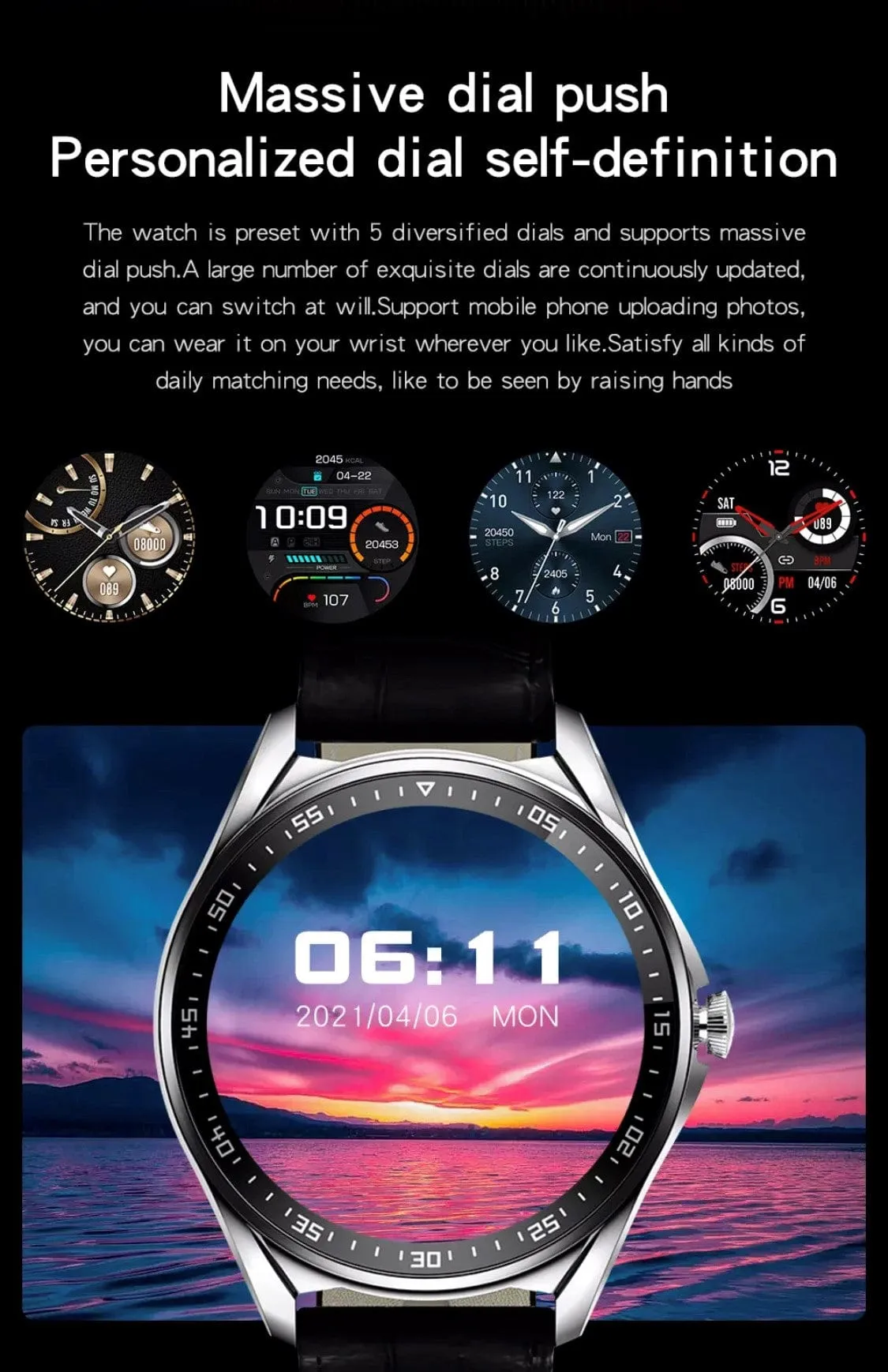 SMARTOBY High End Business Black Leather & Black Silicone strap