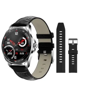 SMARTOBY High End Business Black Leather & Black Silicone strap