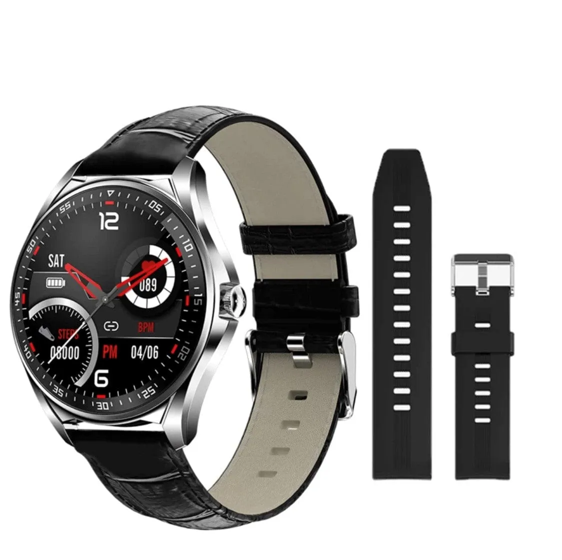 SMARTOBY High End Business Black Leather & Black Silicone strap