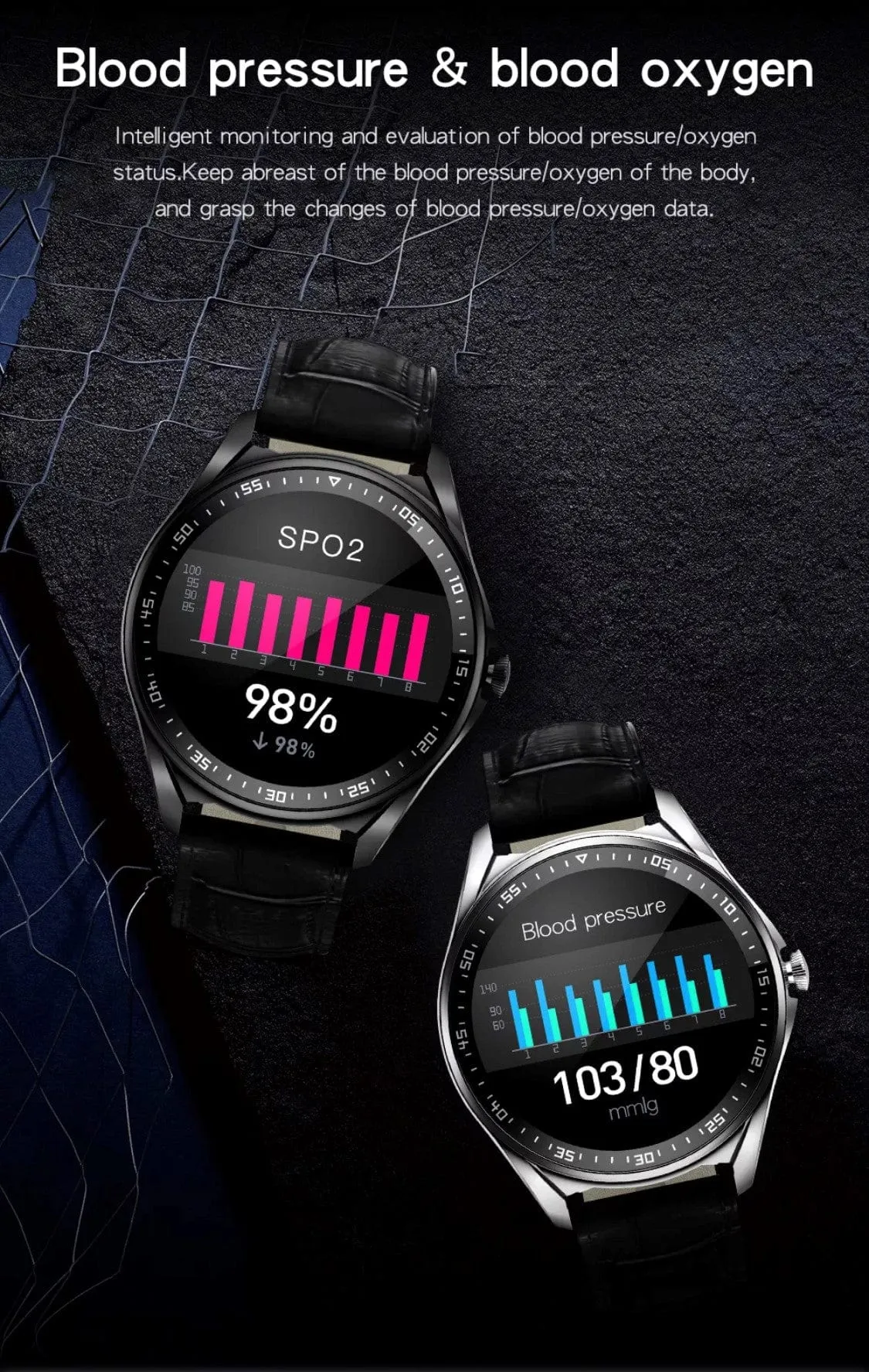 SMARTOBY High End Business Black Leather & Black Silicone strap