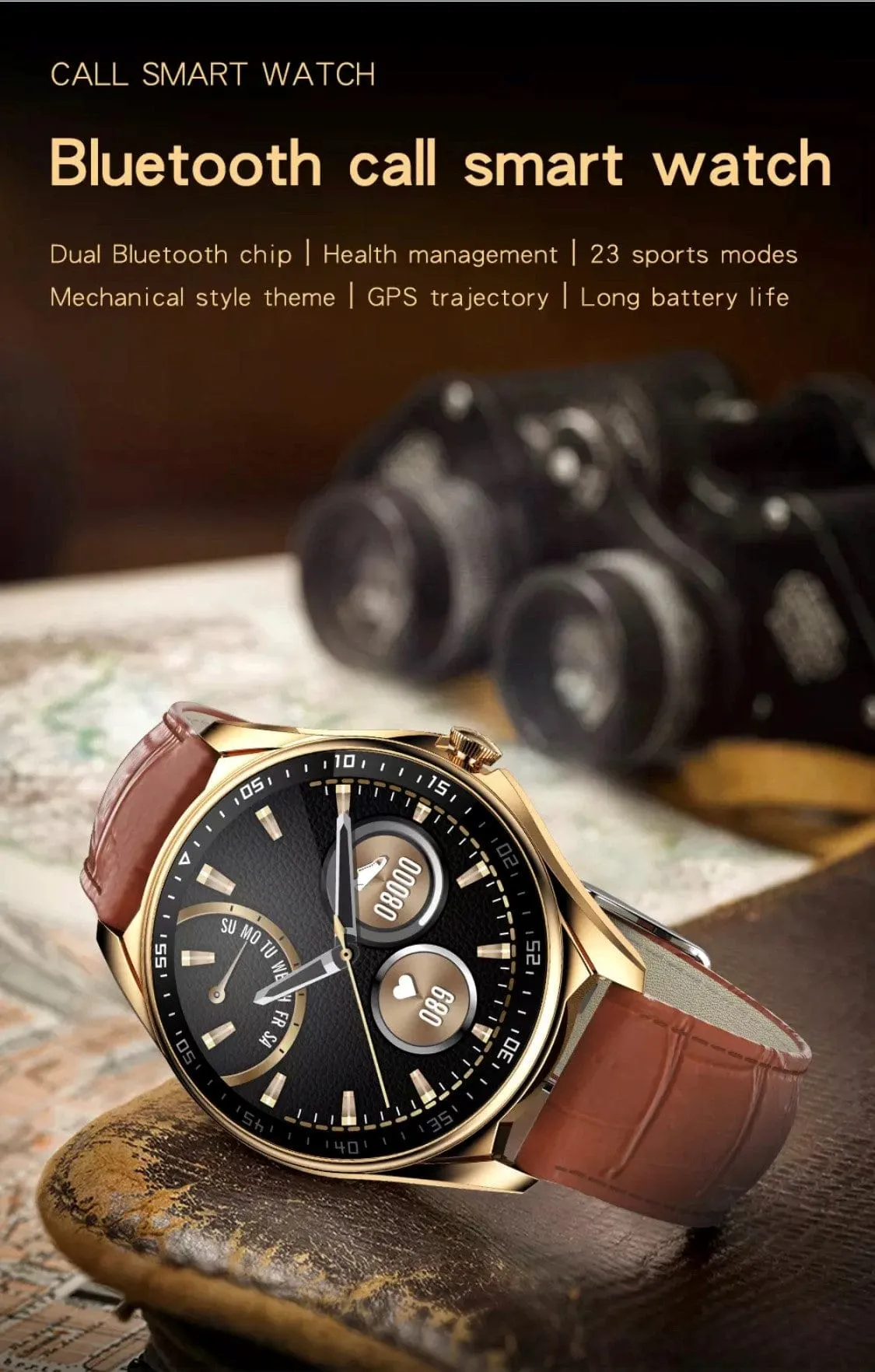 SMARTOBY High End Business Black Leather & Black Silicone strap