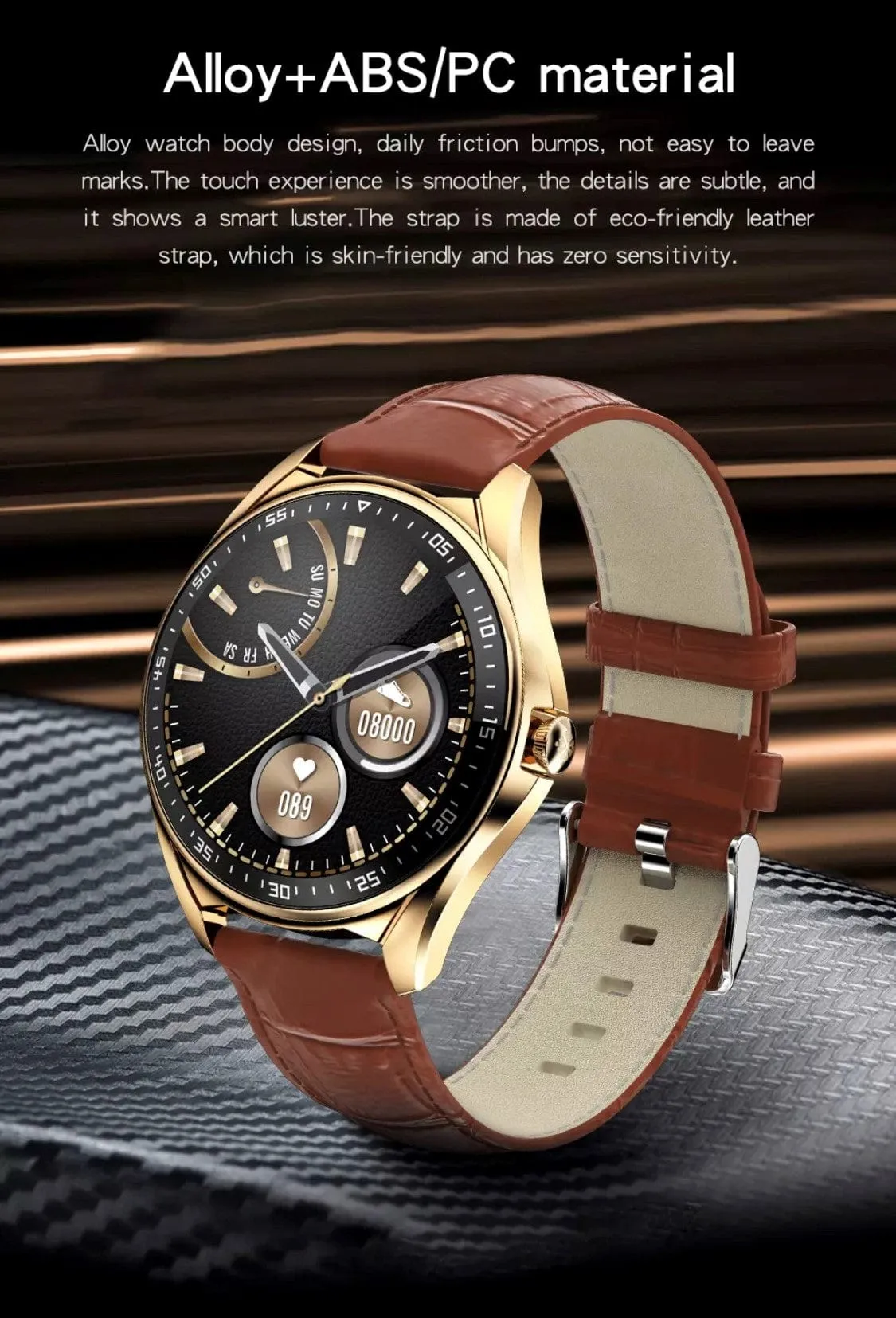 SMARTOBY High End Business Black Leather & Black Silicone strap