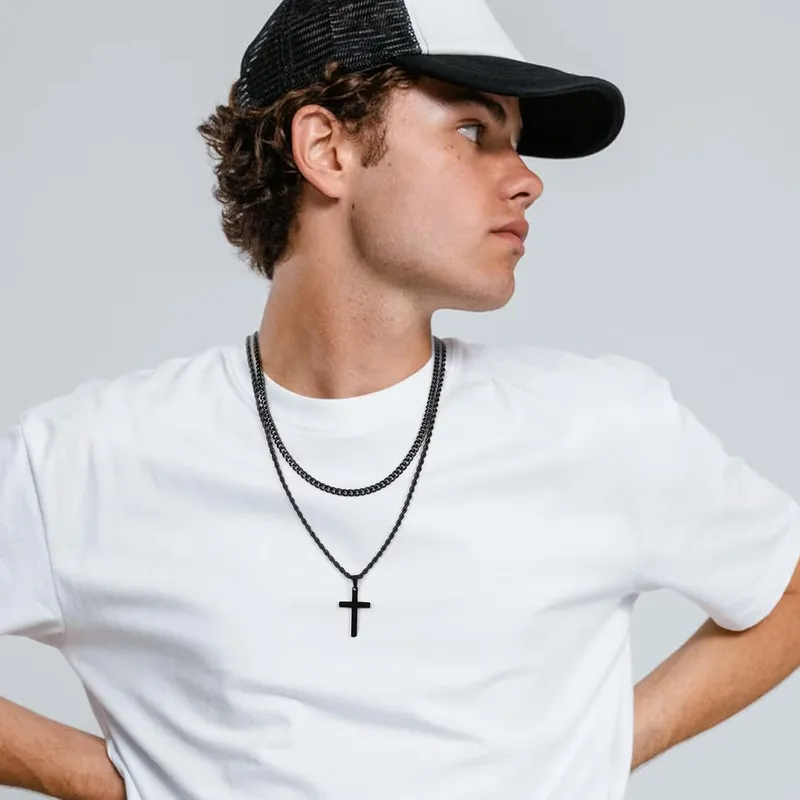 Stainless Steel Cross Pendant Necklace for Men