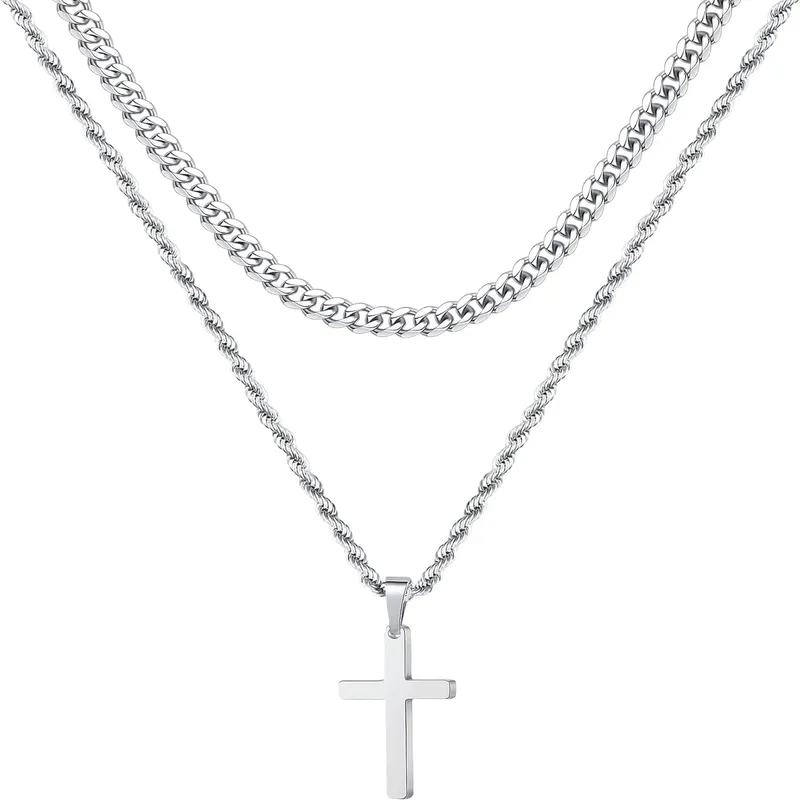 Stainless Steel Cross Pendant Necklace for Men