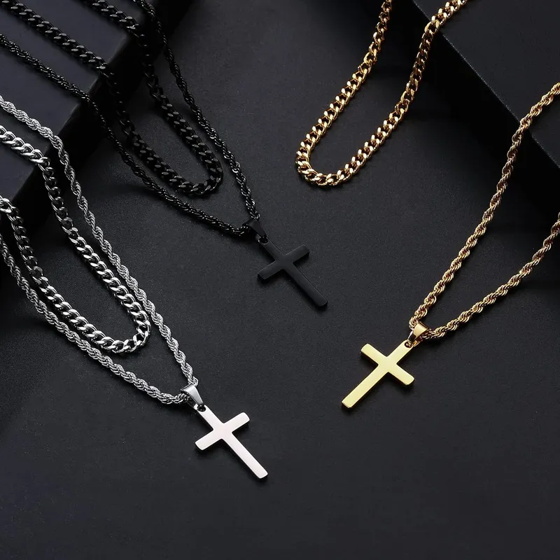 Stainless Steel Cross Pendant Necklace for Men