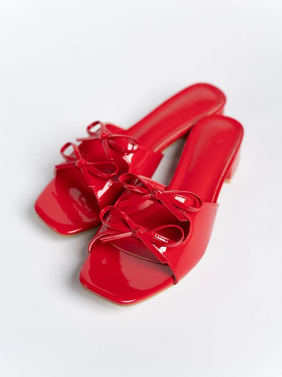 Valeria Glossy Ribbon Mules