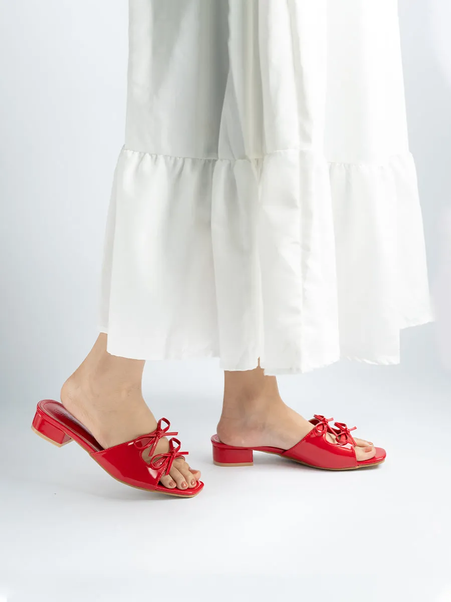 Valeria Glossy Ribbon Mules