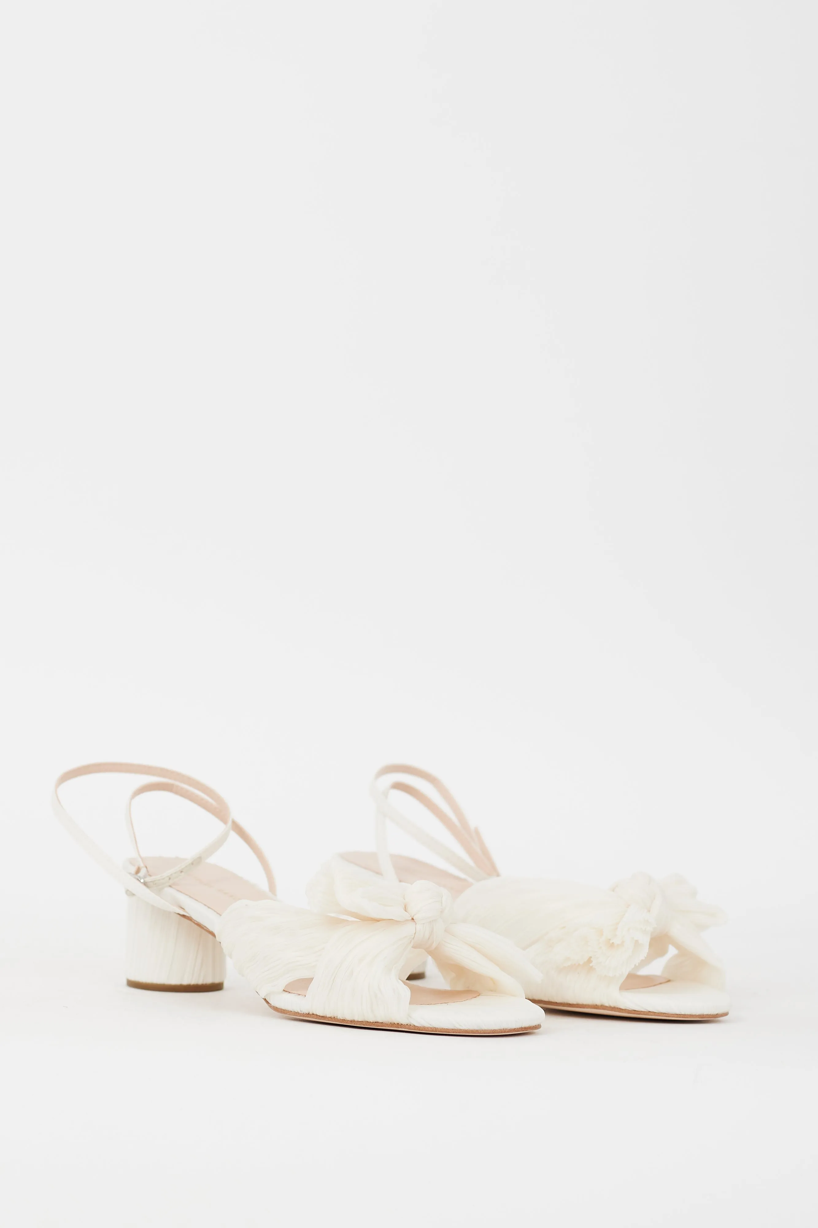 White Pleated Dahlia Heeled Sandal